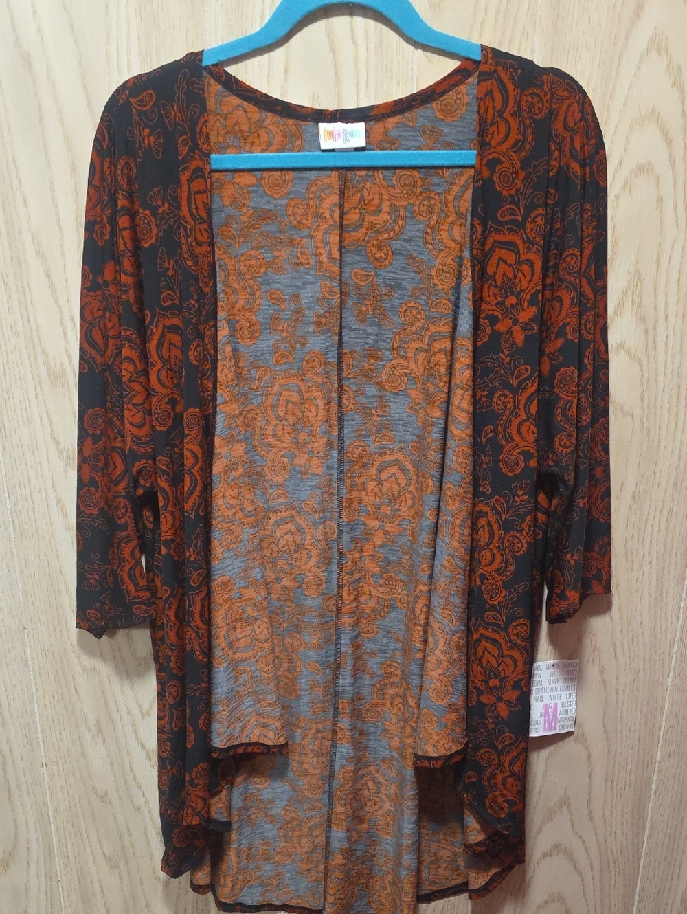 LuLaRoe LINDSEY_Lightweight Open-Front Floral Cardigan - Rust/Black